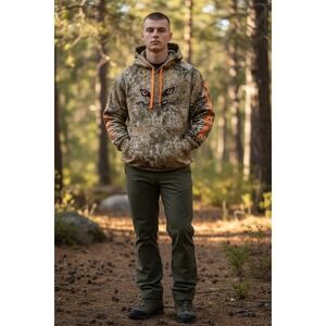 Predator Quest Camo‎ Hoodie Mens S/P Cabelas Orange Eyes Realtree Hunting